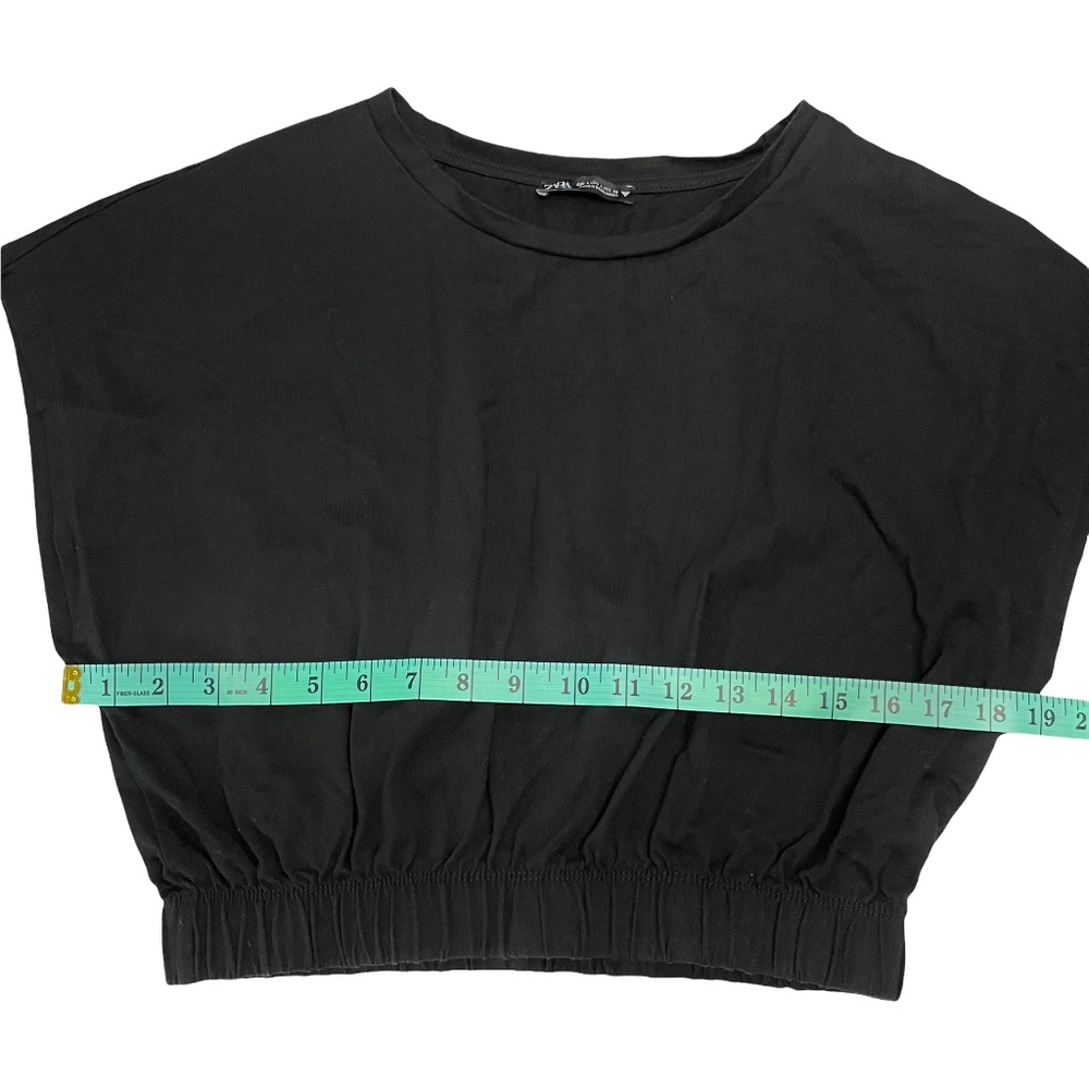 Zara Black Dolman Sleeve Elastic Waist Crop Top Size Large - Picture 6 of 8